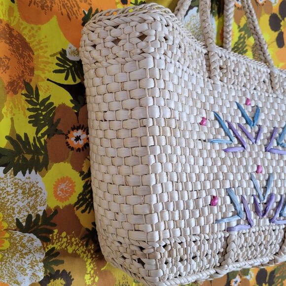 Vintage Straw Woven Wicker Tote Bag - Picture 3 of 5